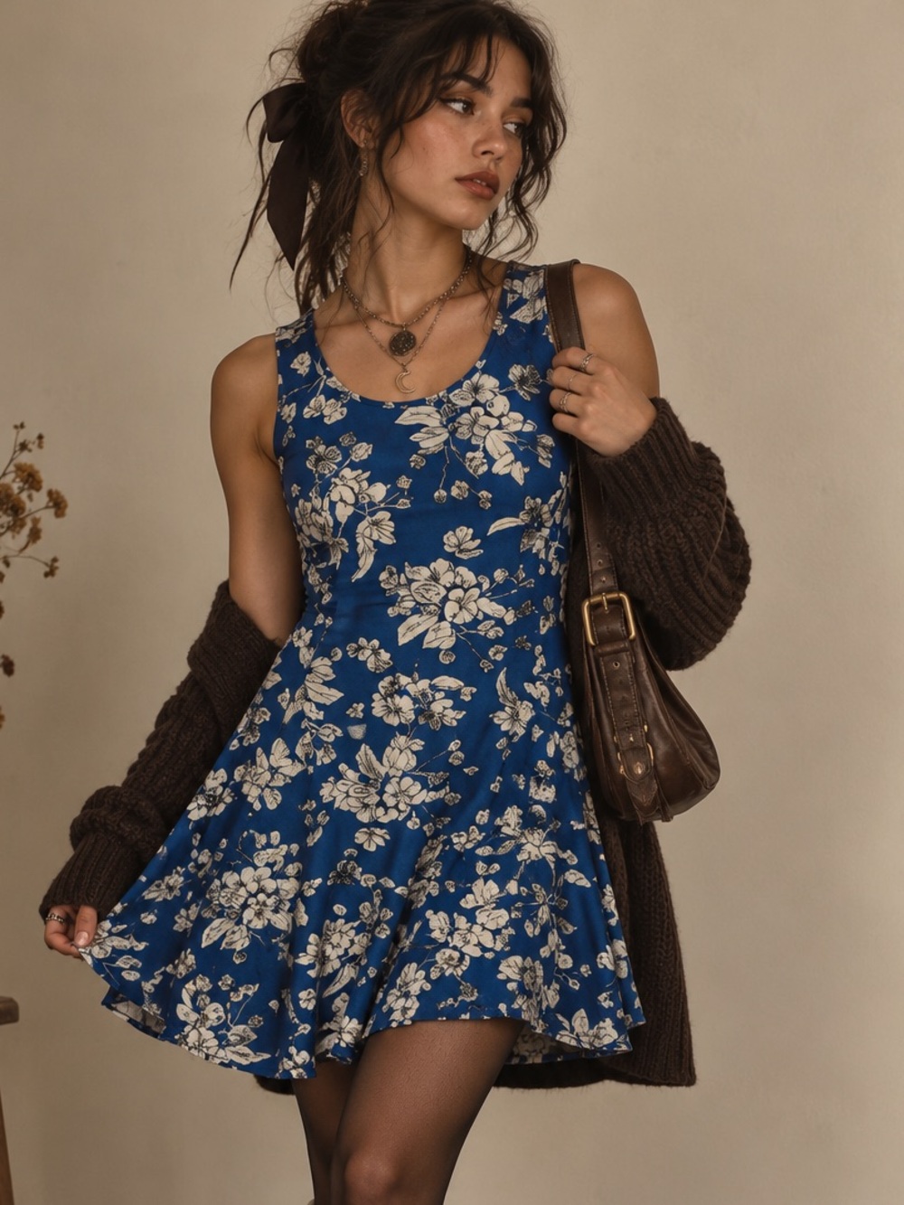 Adrienne Vittadini Studio Blue Floral Sleeveless Fit & Flare Dress Size 6